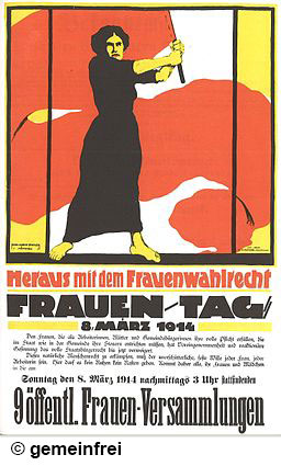 Plakat zum Frauentag 1914, Public domain, via Wikimedia Commons